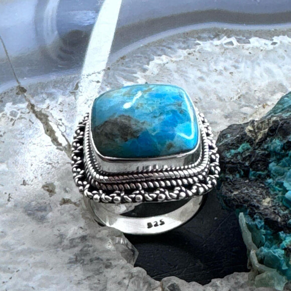 Sterling Silver Southwestern Style Turquoise Bar Ring Size 7 For Women - Picture 4 of 10